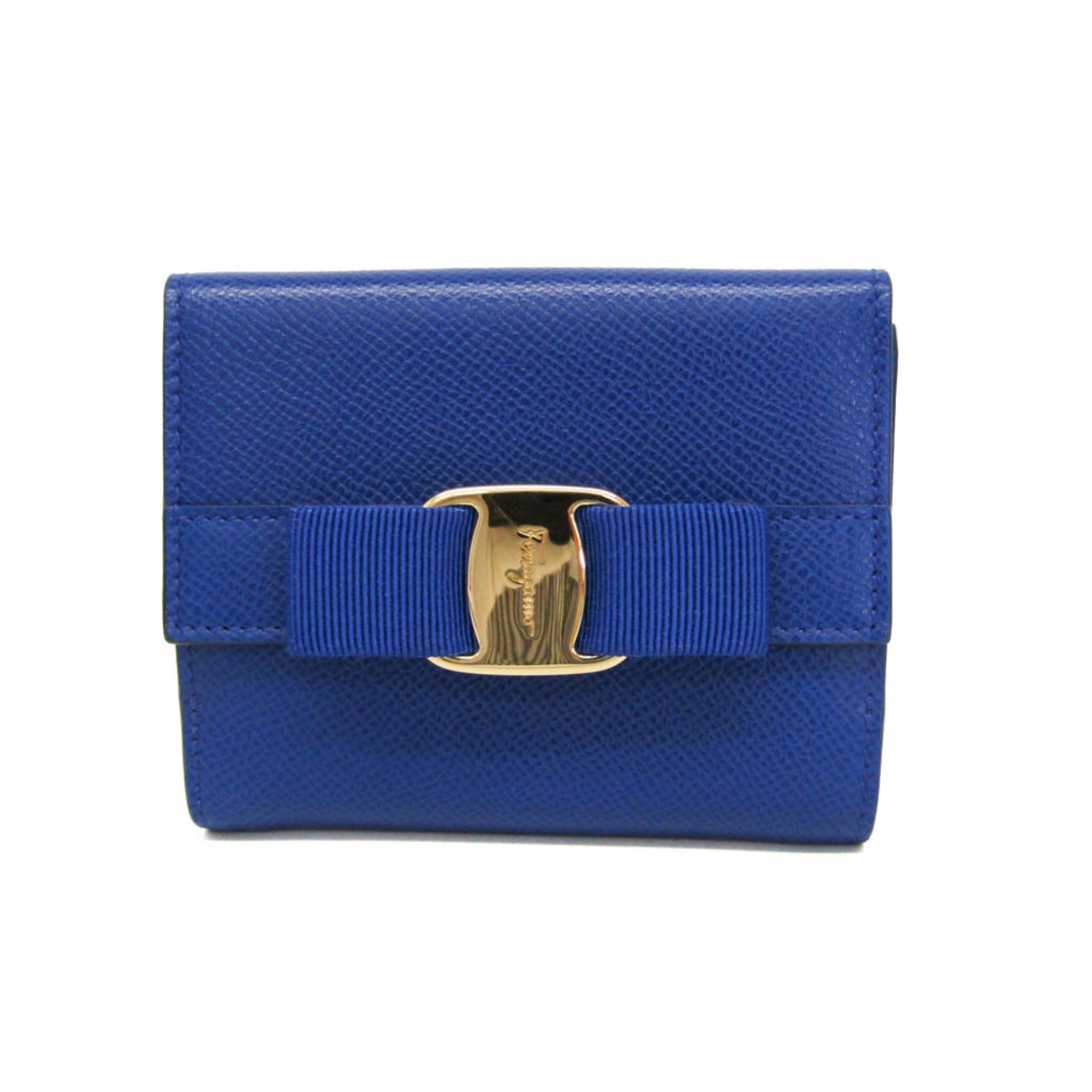 Salvatore Ferragamo Vara Jp-22 A926 Women's Leather Wallet (Bi-Fold) Blue